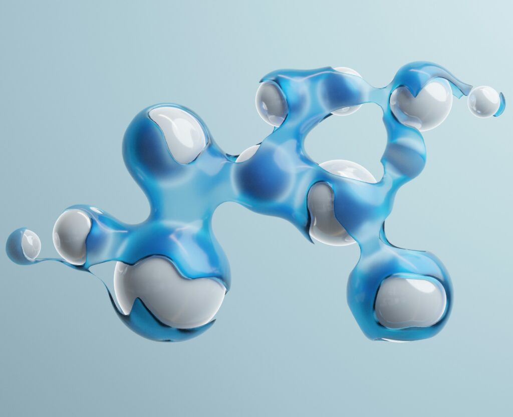 molecules with water covering them to depict hydrogen molecules