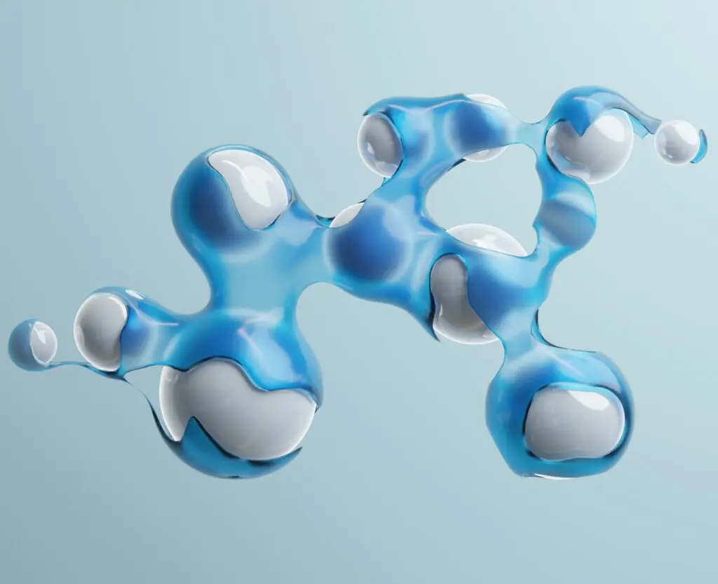 molecules with water covering them to depict hydrogen molecules